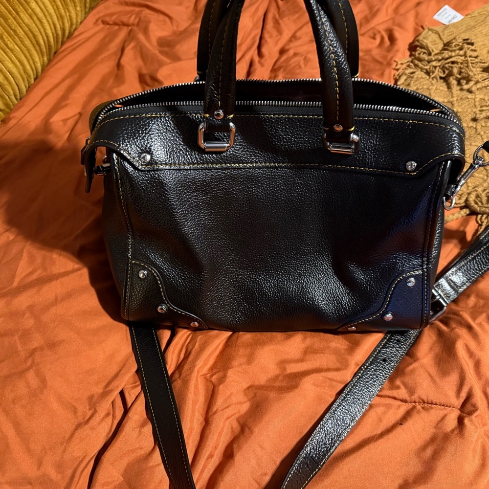 Black Leather Handbag with Silver Accents
